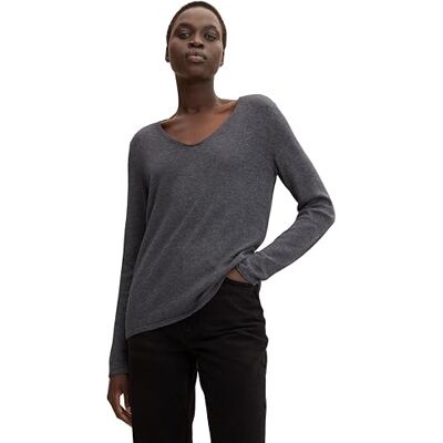 TOM TAILOR Damen 1012976 Basic Strickpullover Mit V-Ausschnitt, 30281 Evident Anthracite Melange, S EU TOM TAILOR Damen 1012976 Basic Strickpullover Mit V-Ausschnitt, 30281 Evident Anthracite Melange, S EU
