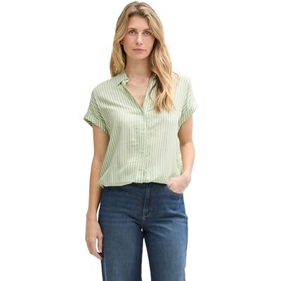 TOM TAILOR Damen 1045239 Bluse, 37432 True Green White Thin Stripe, 36 EU TOM TAILOR Damen 1045239 Bluse, 37432 True Green White Thin Stripe, 36 EU