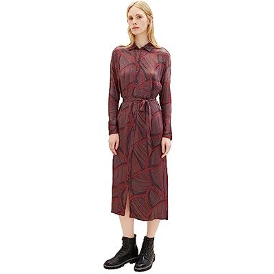 TOM TAILOR Damen Satin Maxikleid mit Muster & Bindegürtel TOM TAILOR Damen Satin Maxikleid mit Muster & Bindegürtel