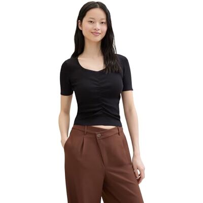 TOM TAILOR Denim Damen Basic Strick-Shirt mit Carree-Ausschnitt, deep Black, XS TOM TAILOR Denim Damen Basic Strick-Shirt mit Carree-Ausschnitt, deep Black, XS