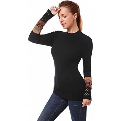 AmélieBoutik Damen Pullover mit Rundhalsausschnitt, langärmelig, Fair Isle, mit Ösen, Pullover, schwarz, Groß AmélieBoutik Damen Pullover mit Rundhalsausschnitt, langärmelig, Fair Isle, mit Ösen, Pullover, schwarz, Groß