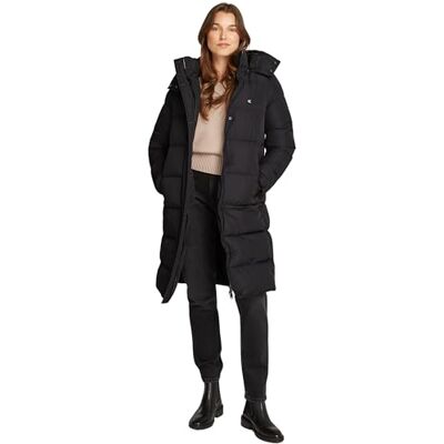 Calvin Damen Mantel Long Puffer mit Kapuze, Schwarz (Ck Black), XS Calvin Damen Mantel Long Puffer mit Kapuze, Schwarz (Ck Black), XS