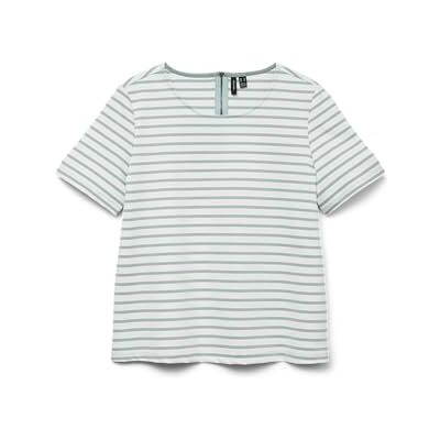 VERO MODA Damen VMABBY SS Zip JRS NOOS Top, Snow White/Stripes:Gray Mist, X-Small VERO MODA Damen VMABBY SS Zip JRS NOOS Top, Snow White/Stripes:Gray Mist, X-Small