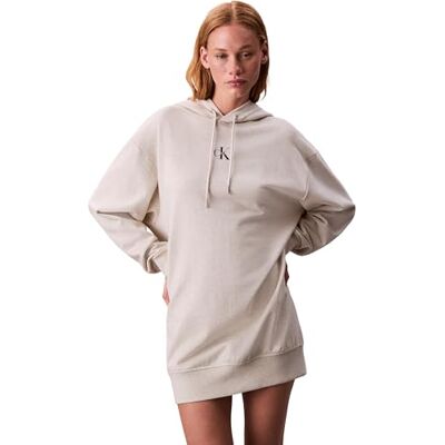 Calvin Damen Hoodie Kleid Premium Terry Lang, Beige (Vanilla Heather), XL Calvin Damen Hoodie Kleid Premium Terry Lang, Beige (Vanilla Heather), XL