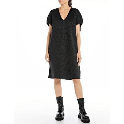 Replay Damen Kleid Kurzarm Glitzer, Black Lurex 040 (Schwarz), S Replay Damen Kleid Kurzarm Glitzer, Black Lurex 040 (Schwarz), S