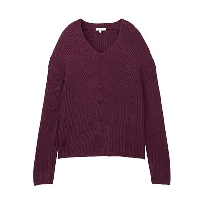 TOM TAILOR Damen RIPP Strickpullover mit V-Ausschnitt, 35898 Black Berry Melange, M TOM TAILOR Damen RIPP Strickpullover mit V-Ausschnitt, 35898 Black Berry Melange, M