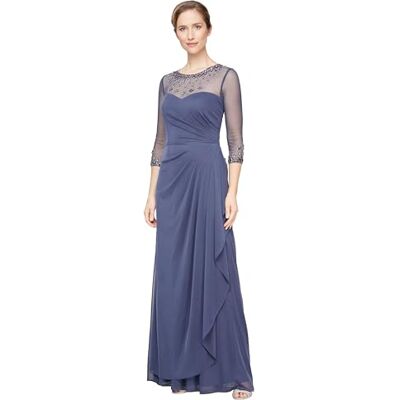 Alex Evenings Damen Langes A-Linien Brautmutter mit Illusions-Ausschnitt und Ärmeln (Zierliche und Normale Größen) besondere Anlässe, Violettes Kleid, 40 Alex Evenings Damen Langes A-Linien Brautmutter mit Illusions-Ausschnitt und Ärmeln (Zierliche und Normale Größen) besondere Anlässe, Violettes Kleid, 40