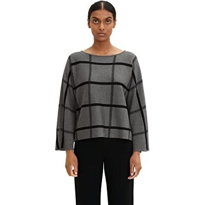 TOM TAILOR Damen Oversized Pullover mit Karomuster 1034053, 30942 Grey Knit Check Design, M TOM TAILOR Damen Oversized Pullover mit Karomuster 1034053, 30942 Grey Knit Check Design, M
