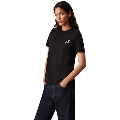 Calvin Damen T-Shirt Kurzarm Embroidered Regular Fit Tee Rundhalsausschnitt, Schwarz (Ck Black), XXS Calvin Damen T-Shirt Kurzarm Embroidered Regular Fit Tee Rundhalsausschnitt, Schwarz (Ck Black), XXS
