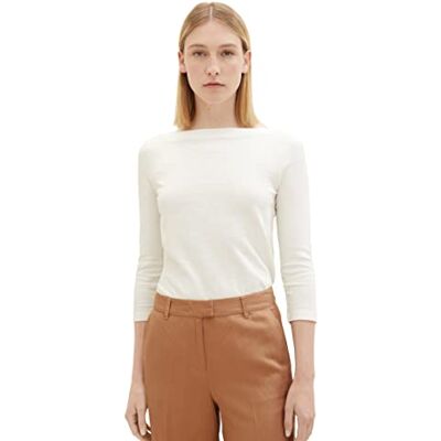 TOM TAILOR Damen Basic T-Shirt mit 3/4-Arm, 10315 Whisper White, M TOM TAILOR Damen Basic T-Shirt mit 3/4-Arm, 10315 Whisper White, M