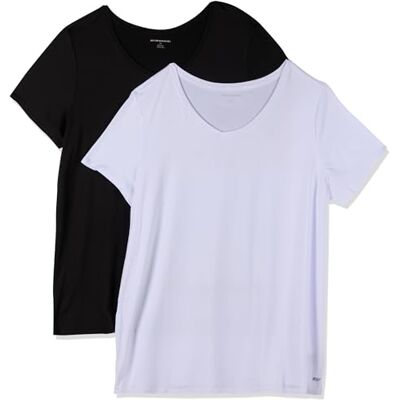 Amazon Damen Kurzärmeliges T-Shirt mit V-Ausschnitt aus Tech-Stretch-Stoff Auslauffarben, 2er-Pack, Schwarz/Weiß, XL Große Größen Amazon Damen Kurzärmeliges T-Shirt mit V-Ausschnitt aus Tech-Stretch-Stoff Auslauffarben, 2er-Pack, Schwarz/Weiß, XL Große Größen