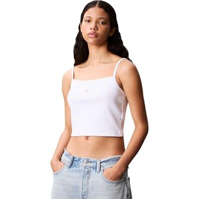 Calvin Damen Tank Top Woven Label Cami Gerippt, Weiß (Brilliant White), M Calvin Damen Tank Top Woven Label Cami Gerippt, Weiß (Brilliant White), M