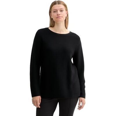 TOM TAILOR Damen Plussize Strickpullover aus Bio-Baumwolle, 14482 Deep Black, 46 TOM TAILOR Damen Plussize Strickpullover aus Bio-Baumwolle, 14482 Deep Black, 46