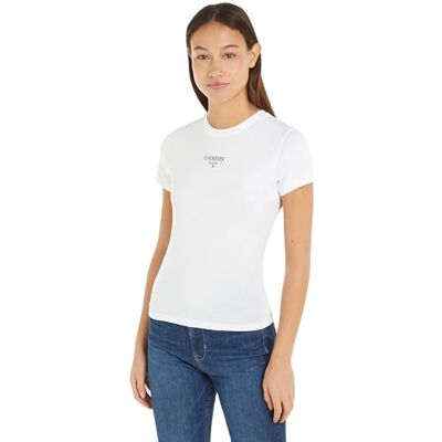 Tommy Jeans Damen T-Shirt Kurzarm Slim Logo Rundhalsausschnitt, Weiß (White), 4XL Tommy Jeans Damen T-Shirt Kurzarm Slim Logo Rundhalsausschnitt, Weiß (White), 4XL