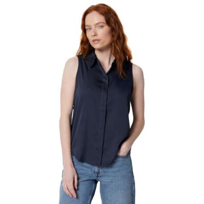 Amazon Damen Ärmellose Bluse mit Knopfleiste, Normale Passform, Marineblau, X-Large Amazon Damen Ärmellose Bluse mit Knopfleiste, Normale Passform, Marineblau, X-Large