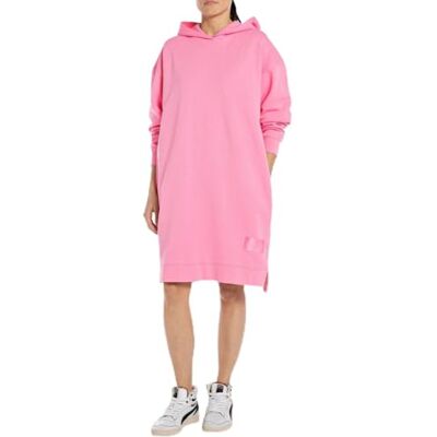 Replay Damen Hoodie Kleid aus Baumwolle, Candy Pink 367 (Rosa), S Replay Damen Hoodie Kleid aus Baumwolle, Candy Pink 367 (Rosa), S