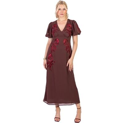 Maya Deluxe Women’s Brown Embroidered Maxi Dress V-Neck Puff Sleeve A-Line Evening Dress for Wedding Guest & Formal Events Size 6 Maya Deluxe Women’s Brown Embroidered Maxi Dress V-Neck Puff Sleeve A-Line Evening Dress for Wedding Guest & Formal Events Size 6