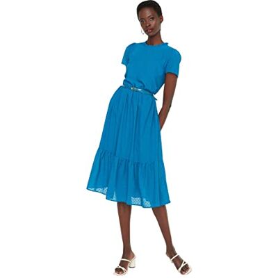 TRENDYOL Damen A-line Midi Dress Kleid, Petrol, 38 EU TRENDYOL Damen A-line Midi Dress Kleid, Petrol, 38 EU