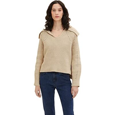 TOM TAILOR Damen 1035297 Strickpullover mit Kragen, 12365 Dusty Beige, L TOM TAILOR Damen 1035297 Strickpullover mit Kragen, 12365 Dusty Beige, L