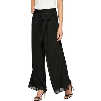 Alex Damen Wide Leg Chiffon Dress Pant for Mother of The Bride, Elegant Party Outfit (Petite and Regular Sizes) Anzughose, Schwarzes Netzband an der Taille, Medium Zierlich Alex Damen Wide Leg Chiffon Dress Pant for Mother of The Bride, Elegant Party Outfit (Petite and Regular Sizes) Anzughose, Schwarzes Netzband an der Taille, Medium Zierlich