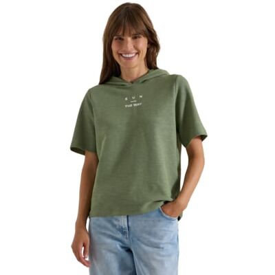 Cecil Kurzarm Shirt mit Kapuze und Wording deep Matcha Green L Cecil Kurzarm Shirt mit Kapuze und Wording deep Matcha Green L