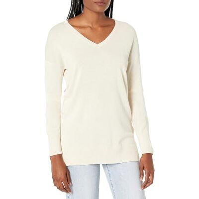 Amazon Damen Leichter Tunika-Pullover Mit Langen Ärmeln Und V-Ausschnitt (Erhältlich In Übergröße), Haferbeige Meliert, XL Amazon Damen Leichter Tunika-Pullover Mit Langen Ärmeln Und V-Ausschnitt (Erhältlich In Übergröße), Haferbeige Meliert, XL