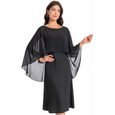 Baoqiya Chiffon-Capelets für Frauen, weiche Schals und Wraps für Abendkleider, Brautjungfern, Hochzeit, durchsichtiger Umhang, Schwarz, Einheitsgröße Baoqiya Chiffon-Capelets für Frauen, weiche Schals und Wraps für Abendkleider, Brautjungfern, Hochzeit, durchsichtiger Umhang, Schwarz, Einheitsgröße