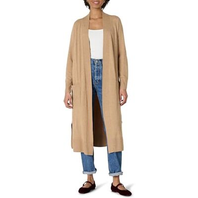 Amazon Damen Langer Regular-Fit-Cardigan, Leicht, in Staubmantellänge, Kamelbraun Meliert, XXS Amazon Damen Langer Regular-Fit-Cardigan, Leicht, in Staubmantellänge, Kamelbraun Meliert, XXS