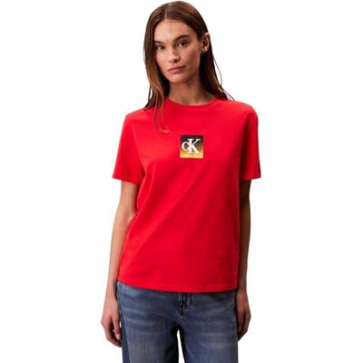 Calvin Damen T-Shirt Kurzarm Classic Boxed Monogram mit Logo, Rot (Tuscan Terra Cotta), M (Logo may vary) Calvin Damen T-Shirt Kurzarm Classic Boxed Monogram mit Logo, Rot (Tuscan Terra Cotta), M (Logo may vary)