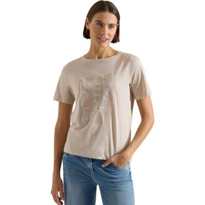 Cecil T-Shirt mit Rundhals und Frontprint Cashmere beige M Cecil T-Shirt mit Rundhals und Frontprint Cashmere beige M