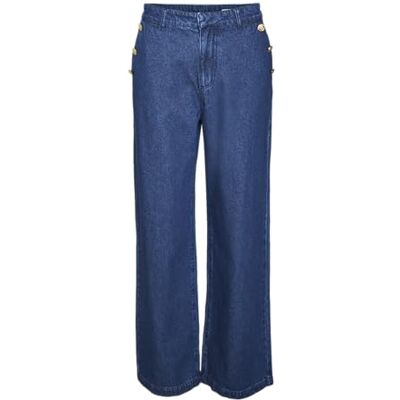 VERO MODA Damen Vmmargot Hr Wide But Color LCS Weite Jeans, Dark Blue Denim, 29 W/32 L VERO MODA Damen Vmmargot Hr Wide But Color LCS Weite Jeans, Dark Blue Denim, 29 W/32 L
