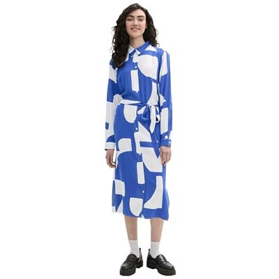 TOM TAILOR Denim Damen Midi-Hemd-Kleid mit Alloverprint,35913 Blue White Big Scale Print, XL TOM TAILOR Denim Damen Midi-Hemd-Kleid mit Alloverprint,35913 Blue White Big Scale Print, XL