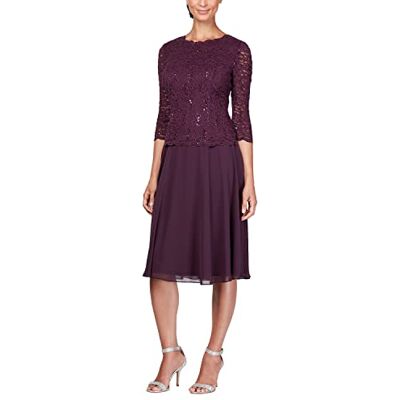 Alex Evenings Damen Tee-länge Besticktes Mieder Mutter der Braut, Hochzeitsgäste Kleid fr besondere Anlsse, Deep Plum, 38 Alex Evenings Damen Tee-länge Besticktes Mieder Mutter der Braut, Hochzeitsgäste Kleid fr besondere Anlsse, Deep Plum, 38