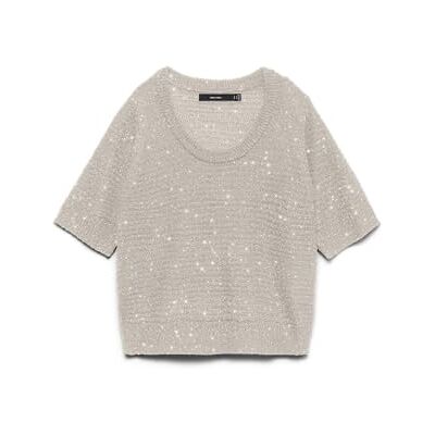 VERO MODA Damen Vmleilani Stitch 2/4 U-Neck Pullover, Pumice Stone, L VERO MODA Damen Vmleilani Stitch 2/4 U-Neck Pullover, Pumice Stone, L