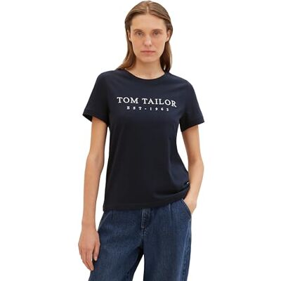 TOM TAILOR Damen Basic T-Shirt mit Logo-Print, 10668 Sky Captain Blue, XXXL TOM TAILOR Damen Basic T-Shirt mit Logo-Print, 10668 Sky Captain Blue, XXXL