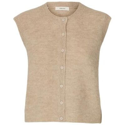 SELECTED WOMEN Damen Slflulu Sl Button O-Neck Vest Noos, Birch, S SELECTED WOMEN Damen Slflulu Sl Button O-Neck Vest Noos, Birch, S