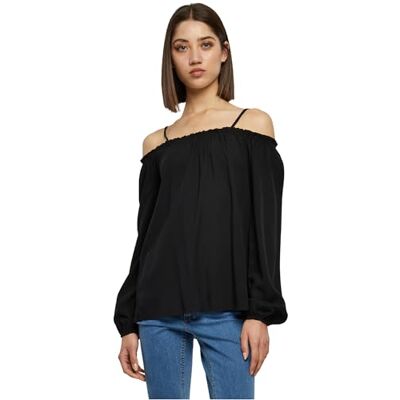 Urban Classics Damen Lange mouw voor dames, met blote schouders Langarmshirt, Schwarz (Black 00007), M EU Urban Classics Damen Lange mouw voor dames, met blote schouders Langarmshirt, Schwarz (Black 00007), M EU