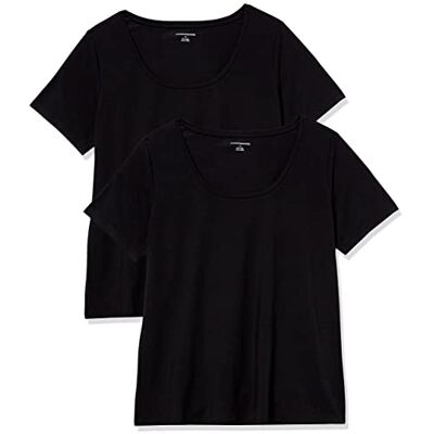Amazon Damen Kurzärmeliges T-Shirt mit U-Ausschnitt (erhältlich in Übergröße), Klassischer Schnitt, 2er-Pack, Schwarz, X-Large Amazon Damen Kurzärmeliges T-Shirt mit U-Ausschnitt (erhältlich in Übergröße), Klassischer Schnitt, 2er-Pack, Schwarz, X-Large