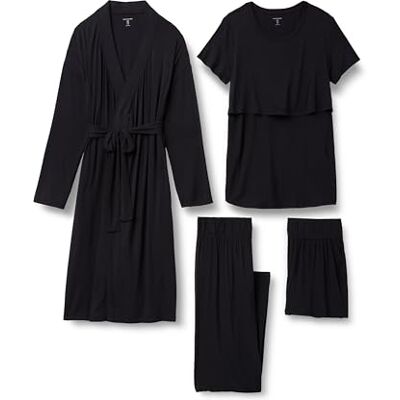 Amazon Damen Nachtwäsche-Set Aus Weichem Modal Für Schwangerschaft Und Stillen, 4-teilig, Schwarz, XS Amazon Damen Nachtwäsche-Set Aus Weichem Modal Für Schwangerschaft Und Stillen, 4-teilig, Schwarz, XS