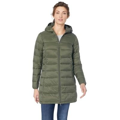 Amazon Damen Leichte, Wasserabweisende und Verstaubare Steppjacke mit Kapuze (Auch in Großen Größen Erhältlich), Dunkles Olivgrün, L Amazon Damen Leichte, Wasserabweisende und Verstaubare Steppjacke mit Kapuze (Auch in Großen Größen Erhältlich), Dunkles Olivgrün, L
