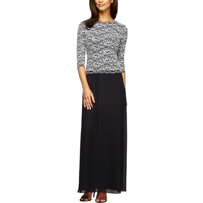 Alex Evenings Damen 3/4-ärmel, Stretch-Spitze, Mieder, Einteilig, für die Brautmutter Kleid für besondere Anlässe, schwarz/weiß, 40 Zierlich Alex Evenings Damen 3/4-ärmel, Stretch-Spitze, Mieder, Einteilig, für die Brautmutter Kleid für besondere Anlässe, schwarz/weiß, 40 Zierlich