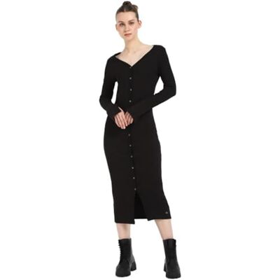 Calvin Damen Kleid Woven Label Rib Kopfleiste, Schwarz (Ck Black), M Calvin Damen Kleid Woven Label Rib Kopfleiste, Schwarz (Ck Black), M