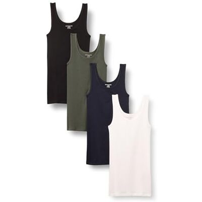 Amazon Women's Slim Fit Tank 4-Pack Black/Dark Olive/Navy/White, XX-Large Amazon Women's Slim Fit Tank 4-Pack Black/Dark Olive/Navy/White, XX-Large