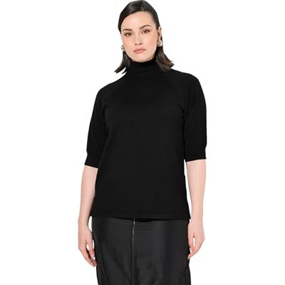 Ulla Popken Damen große Größen Übergrößen Plus Size Pullover, Rollkragen, 3/4-Raglanarm, Rippbündchen schwarz 46+ 830912100-46+ Ulla Popken Damen große Größen Übergrößen Plus Size Pullover, Rollkragen, 3/4-Raglanarm, Rippbündchen schwarz 46+ 830912100-46+