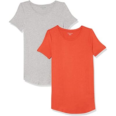 Amazon Damen Tunika mit U-Ausschnitt und Kurzen Ärmeln, 2er-Pack, Hellgrau Meliert/Tomatenrot, XL Amazon Damen Tunika mit U-Ausschnitt und Kurzen Ärmeln, 2er-Pack, Hellgrau Meliert/Tomatenrot, XL