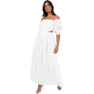Maya Deluxe Women's Midaxi Dress Ladies Off Shoulder Bardot Broderie Anglaise Cutout Short Puff Sleeve A-line Boho Wedding Guest, Weiß 46 Maya Deluxe Women's Midaxi Dress Ladies Off Shoulder Bardot Broderie Anglaise Cutout Short Puff Sleeve A-line Boho Wedding Guest, Weiß 46