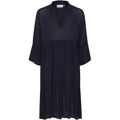 KAFFE Damen Women's Dress V-Notch Neck A-line Fit / Sleeves Knee Length Flared Tiers Kleid, Midnight Navy, 46 KAFFE Damen Women's Dress V-Notch Neck A-line Fit / Sleeves Knee Length Flared Tiers Kleid, Midnight Navy, 46