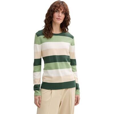 TOM TAILOR Damen Strickpullover mit Rundhals, 37226 Green Beige Block Stripe, XL TOM TAILOR Damen Strickpullover mit Rundhals, 37226 Green Beige Block Stripe, XL