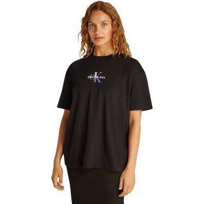 Calvin Damen T-Shirt Kurzarm Gradient Monologo Tee Loose Fit, Schwarz (Ck Black), XS Calvin Damen T-Shirt Kurzarm Gradient Monologo Tee Loose Fit, Schwarz (Ck Black), XS