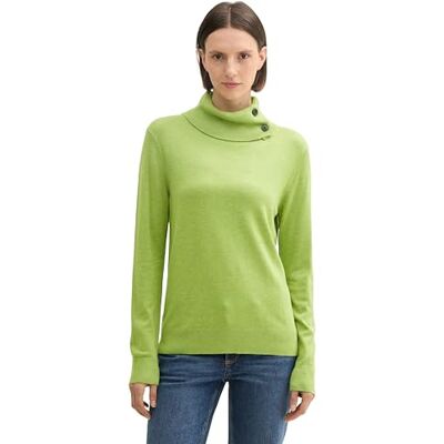 TOM TAILOR Damen Rollkragenpullover mit Knöpfen, 36885 PEA Green Melange, S TOM TAILOR Damen Rollkragenpullover mit Knöpfen, 36885 PEA Green Melange, S